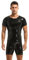 Herren T-Shirt Leder Lack Latex Optik schwarz Männer Shirt Kurzarm Unterwäsche Stretch Hemd Tops Clubwear Guywear Gogo Swingerclub Freizeithemd Sommer Muskel Top Vinyl Oberteil (S, Schwarz)