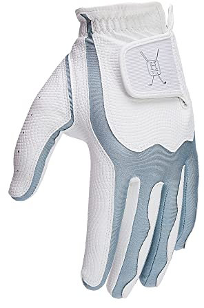Handy Picks Herren-Golfhandschuhe, hochwertiges Japanisches Kunstleder, Stretch-Passform, verbesserte Haltbarkeit und Atmungsaktivität (White n Denim Blue, Medium Large)