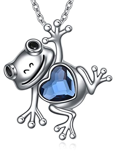 AXELUNA Collana a forma di rana da donna in argento Sterling 925 con ciondolo a forma di rana con cuore di cristallo, gioielli regalo per le donne, 20,3 x 19,1 mm, Argento sterling, Argento Sterling