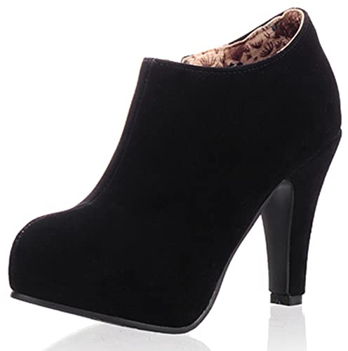 Diuniarza Botines Mujer Tacon Alto, Botines de Vestir Tacón Embudo Zip Punta Rojoonda Botín Elegante con Plataforma, 4247Ufl Negro Talla 39 EU