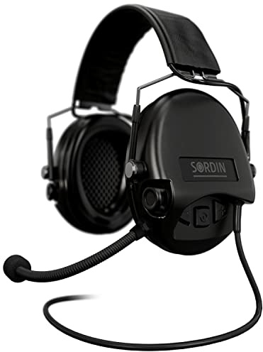 Sordin MIL CC Slim Hearing Protection - 74332-S - Active Ear Protectors with Nexus Cable - Microphone & Leather Strap, Black capsules, One Size