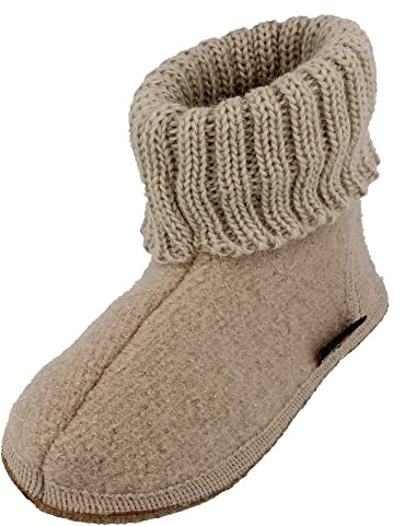 HAFLINGER Stugsko, Karl, filttofflor med krage, tofflor, Beige, 45 EU