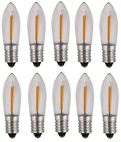 ShuoHui E10 COB LED Ersatzlampen Glühbirnen Topkerze für Lichterkette 14V-55V AC 0.2W 3000K Warm Weiß (10)