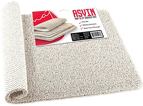 Asvin Tappetino da bagno e doccia antiscivolo per doccia e aree umide (40 x 60 cm, bianco) in gomma luffa senza ftalati, per superfici scivolose, ad asciugatura rapida, antibatterico e resistente alla