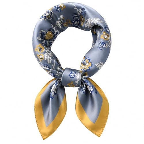 prinfantasy Satin Scarves Floral Print Scarf Wrap 27.5 Inches Vintage Bandanas Hair Neck Headscarf Square Silk Scarf, GB070232