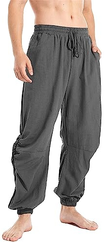 YAOBAOLE Pantalon Lin Homme Été Décontracté Style Japonais Taille Élastique Cordon Harem Ample Léger pour Yoga Plage Vacances