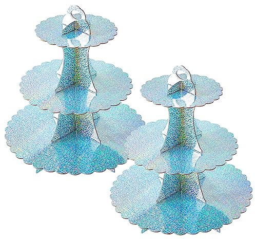 Soleebee Supporto torte in cartone, 3 ripiani, porta cupcake, muffin, accessorio feste, matrimonio, torte, panini (2 pezzi, colore Bling AB)