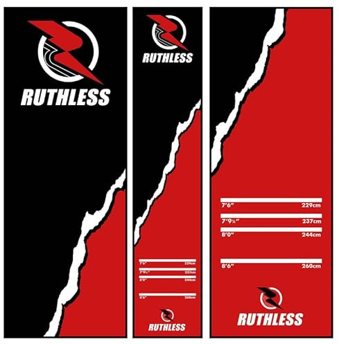 RUTHLESS Tapis de fléchettes | Tapis de fléchettes robuste, antidérapant et durable pour sol noir (rouge déchiré)