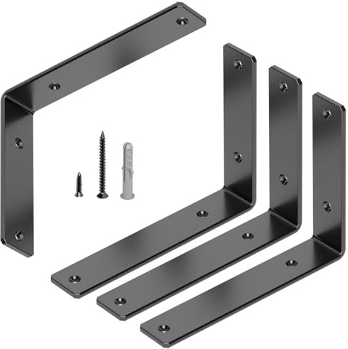 GOFOWRK 4 Stück Regalhalterung, 8Inch/200×150mm Schwerlast L Regalwinkel, 5,4mm Verdickt, 90 Grad Schwerlastwinkel für die Wandmontage, Tragkraft 80 KG, Schwarz