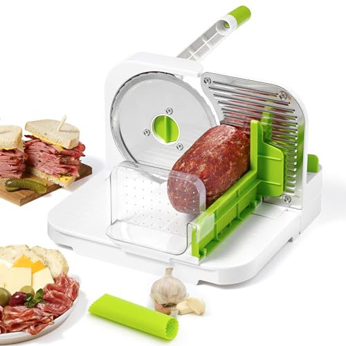 Starfrit Deli Slicer Bundle - 6.5 Stainless Steel Rotary Blade | Adjustable Thickness | Ideal for Meat, Cheese, Bread | 2-in-1 Fruit and Vegetable Peeler Included