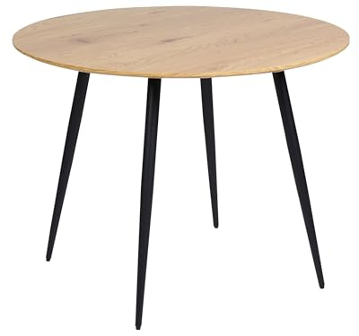 Beliani Mesa de Comedor Moderna Redonda Tablero MDF Base Acero Patas 100 cm Madera Clara Bjorka