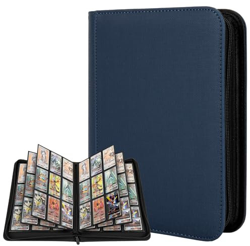 TAOPE Trading Card Binder with Sleeves, Zip Binder - 9 Pocket with 20 Double-Sided Pages for 360 Side-Loading Slot Trading Card Album Folder, for Collectible and Trading Card Games - Blue