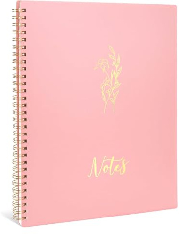 Koogel Journals for Women, Pink Spiral Notebook 21.6×28cm, College Ruled Cute Notepad 160 Pages for Gift School Office Travel