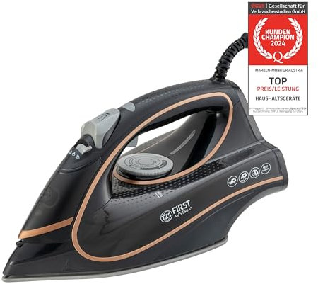 TZS First Austria Dampfbügeleisen I 2800-3200W I Keramiksohle I Selbstreinigung I Vertikaldampf I Anti-Kalk I Trockenbügeln I 0,45l Wassertank I 1.3kg | schwarz