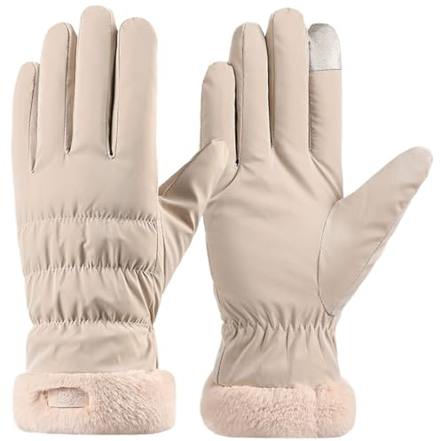 FILOEEX Waterproof Thermal Gloves for Womem,Winter Gloves Touchsceen Fleece Insulated Gloves,Waterproof Ski Gloves,Windproof Warm Glove for Women Daily Walking Driving Running Cycling (Khaki)