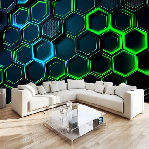 3D Mural Photo Wallpaper Geometry Hexagon Gradient Technology Backdrop Wall Interior Decor Wallpaper 3D Panel Wall 400x280 cm Bathroom Restaurant Hall Living Room Hallway