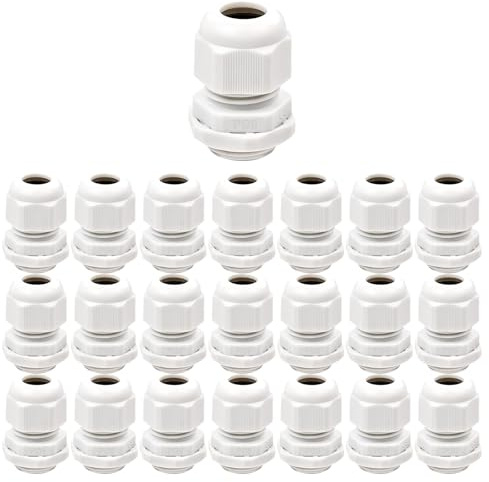 22 Pcs Adjustable Cable Glands, IP68 Waterproof Adjustable Cable Connectors PG9 Plastic Nylon Cable Connectors Gland Joints Locknut Stuffing Glands White