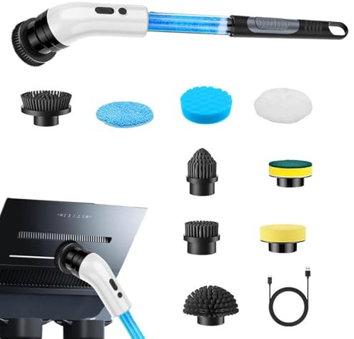 Épurateur de nettoyage de salle de bain, brosse à récurer de douche - Autolaveuses électriques sans fil avec tige d'extension,avec tête de brosse remplaçable, fournitures de nettoyage à chargement san