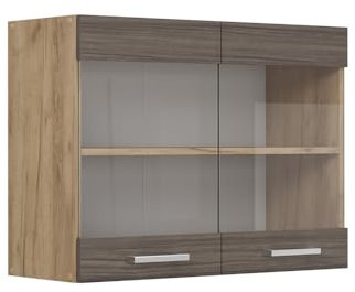 Vicco Küchenglashängeschrank R-Line, Glashängeschrank, Edelgrau, 80 cm