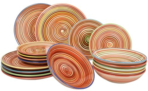 Service de vaisselle Cookinglife Rhythm & Lines 18 pièces / 6 personnes - 6 Assiette plates, 6 assiettes à petit-déjeuner en 6 assiettes creuses