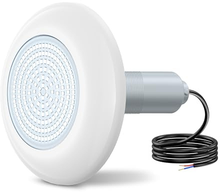 OSREE Luci Piscina LED con Filettatura 2, 12W Lampade Piscina 6000K Non Dimmerabile, 1200lm, Ø190mm, 12V AC/DC Riempito Resina Faro per Piscinas Prefabbricate Vetroresina Fuori Terra Acciaio