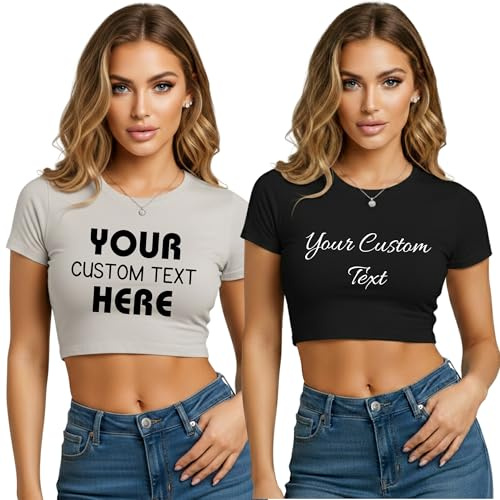 Be Buz Personalised Crop Top Women | Print Any Text or Message | Fitted Cropped T-Shirt | Birthday Hen Do Festival Gift | White, Black & Stone | S–XXL