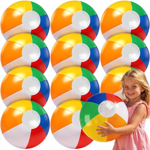XIMISHOP 16 Inch Rainbow Beach Balls for Kids Inflatable Pool Beach Balls | 12Packs Beach Balls for Summer Pool Games Beach Party Balls