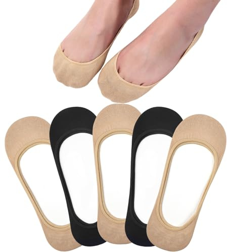 Toes Home No Show Socks Womens, Ultra Low Cut Liners Non Slip Footies for Flats Hidden Invisible Boat Summer 5 Pairs