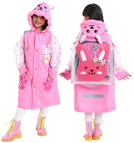 Vankra Ponchos de pluie imperméables à capuche pour enfants avec housse de sac d'école pour filles et garçons, rose, M
