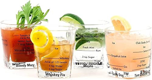 Marco Paul 250ml Cocktail Drinking Glasses Set of 4 with Recipes Booklet Gin Whiskey Rum Vodka Crystal Drink Glasses Set Gifts for Fathers Whiskey Glass Tumblers Cocktail Glass Drink Making Kit