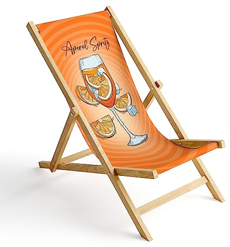 Ferocity Holz-Liegestuhl Klappbar Klappliegestuhl Sonnenliege Strandstuhl Wechselbezug Motiv Spritz [119]