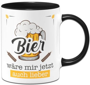 Tassenbrennerei Tasse - Bier wäre mir jetzt auch lieber - Kaffeetasse lustig mit Spruch - Bierglas - Geschenk für Männer, Kollege - Freund (Schwarz)
