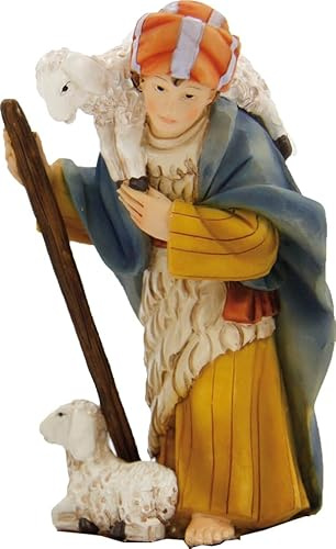 FADEDA Pastor con oveja/altura: 10 cm/pintado a mano/detallado belén figuras - decoración de mesa de Navidad cuna accesorios