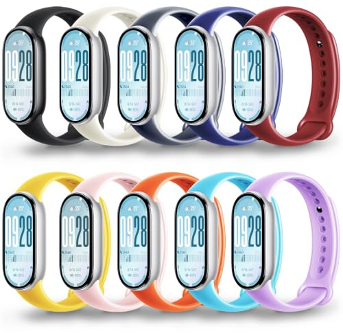 BABEJIA 3-12 Pièces Bracelets Compatibles avec Xiaomi Smart Band 10/9/8 | Disponible en TPU respirant ou en silicone avec fermeture à clou et passant ; réglable de 135 à 210 mm et facile à remplacer