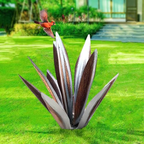 Generic Plante d'agave en métal pour décoration extérieure – Grande feuille de tequila épaisse de 65 cm, sculpture rustique, décoration de cour du désert, cadeau floral de jardin