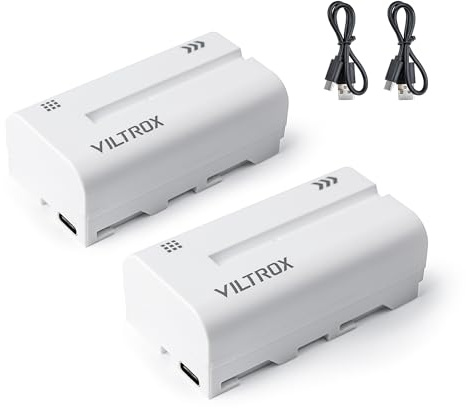 VILTROX NP-F550 2200 mAh litiumjonbatteri 2-pack, uppladdningsbart ersättningsbatteri för Sony NP-F550 F750 F770 F95, F960 F970, kompatibel med Godox Neewer LED-videolampa/kameramonitor, typ