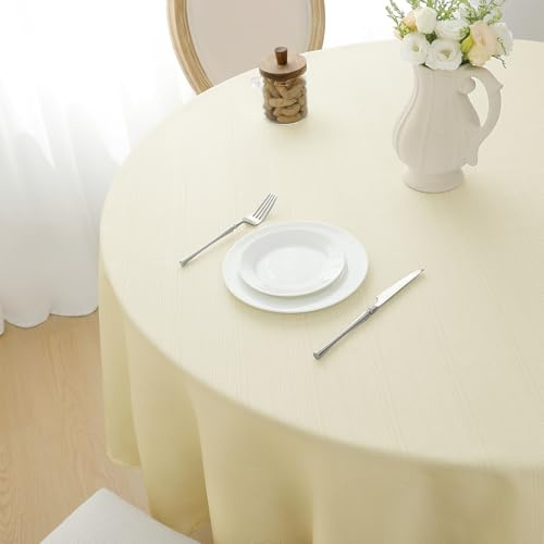 Softalker piccola tovaglia rotonda diametro 120 cm, antimacchia, beige, impermeabile, texture lino, per tavoli diametro 50-80 cm, balconi, esterni, tavolo da giardino, feste, compleanni,4 posti