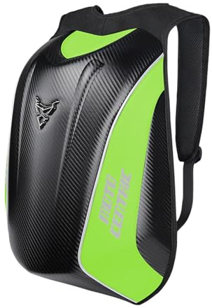 mjmoto 48L Motorrad-Rucksack, Helmtasche, wasserdicht, Kohlefaser, Moto-Rucksack, Hartschale, reflektierend, Motorradkoffer, Grün
