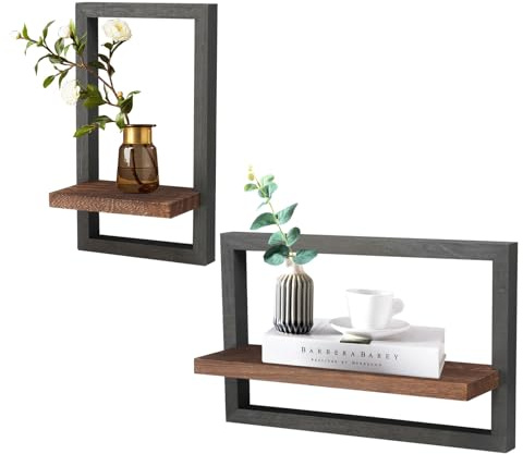 BlyeMichdi Set di 2 Mensole Sospese in Legno, Mensole Galleggianti Multiuso, Mensole da Muro Design per Decorazione Della Wall, Libreria Quadrata Parete, per Riporre Oggetti Bagno Soggiorno