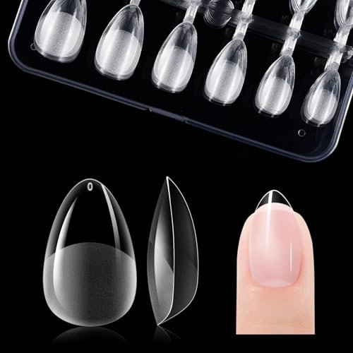XS Short Almond Nail Tips - Soft Gel Nail Tips Almond Shaped Full Cover Gel X Nails Pre Etched for Extensions, False Press on Nails 12 Sizes 120PCS,Nail forms for Builder,Clear False Nails