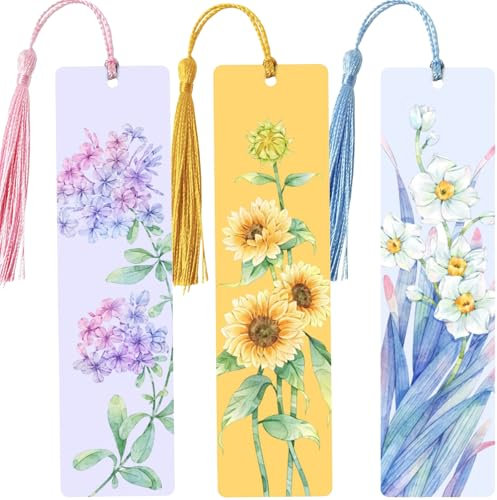 OMNRELM 3 Stücke Metall Blumen Lesezeichen mit Mehrfarbige Quasten, Schönes Original Aesthetic Lesezeichen für Mädchen, Personalisiert Lesezeichen Geschenk für Frauen Leseratte Freund Buchliebhaber
