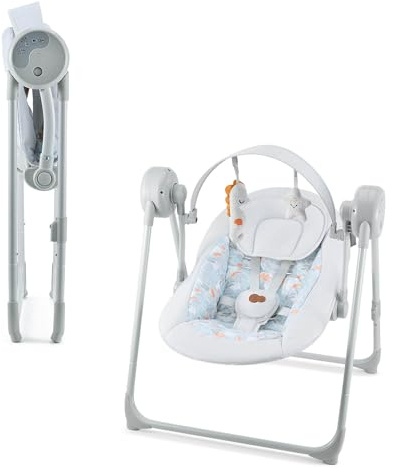 Kinderkraft SWINGEE - Balancín eléctrico para bebé con función oscilante, temporizador integrado, respaldo ajustable, 8 melodías de tranquilidad integradas, ligero y plegable, color gris