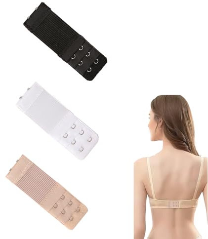 Lethiemta 3PCS Bra Extenders, Stainless Steel Hook Stretchy Women's Bra Extenders, Soft and Comfortable Bra Strap Extender with 2 Hooks 3 Row Bra Extension for Girls (Black+White+Apricot-2 Hook)