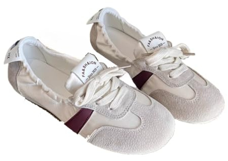 Sneakerina Satin Ballet Sneakers for Women Cute Ballerina Sneakers Flat Kawaii Y2K Retro Lightweight Round Toes Non-Slip Lace-Up Slip on Comfort Dress Shoes Preppy Back To School Gifts for Girls Teens (Pink,7)