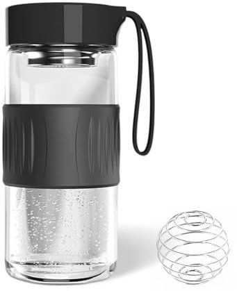 Afenau Shaker Proteine Vetro, 16 OZ Borraccia Proteine Shaker mit 304SS Rührball, BPA-Frei Shaker Palestra Vetro, Protein Shaker Cup für Fitness und Protein-Shakes, Schwarz