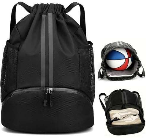Tniytru Boys Girls PE Kit Bag Waterproof Drawstring Sports Sack with Shoe Compartment Wet and Dry Separation Large Unisex Gym Backpack for Swimming Football Boot Bag Rugby Basketball