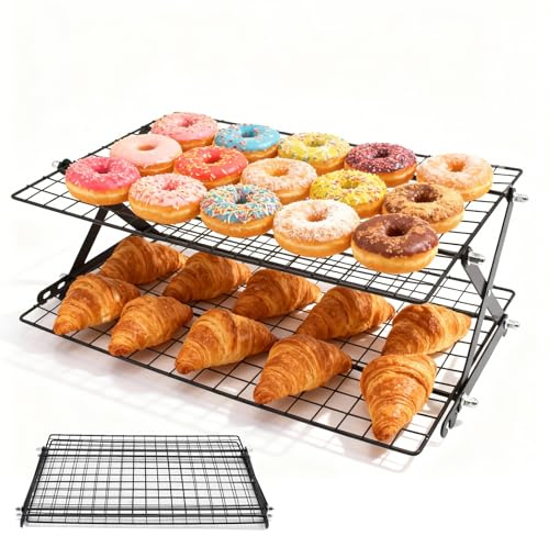 Cyiecw Griglia di Raffreddamento Antiaderente a 2 Livelli per Cottura al Forno, Utensili da Forno Pieghevoli e Accessori per Torte, Biscotti, Pane, 43,5 x 25 cm