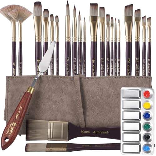 Fedwalen 25pcs Artist Paint Brush Set for Acrylic, Oil, Watercolour,Gouache | Professional Synthetic Acrylic Paint Brushes with Palette Knife, Palette & Storage Bag - Art Supplies for Artists & Beginners