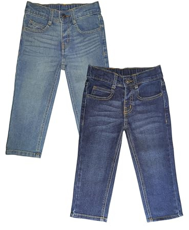 Wrangler Toddler Jeans - 2-Pack Pull-On Denim Boys Jeans w/Soft, Stretchy Fabric - Adjustable Waistband, Casual Fit, Durable, Dark Indigo and Medium Stone Wash, 2T