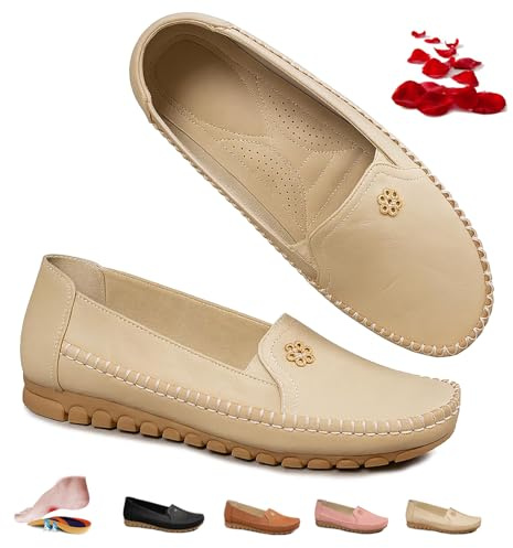 Mocassins orthopédiques pour femmes, mocassins orthopédiques en cuir pour femmes, mocassins classiques décontractés à enfiler avec fleurs, chaussures d'allaitement